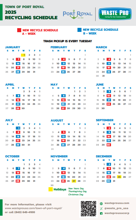 2025 Port Royal Trash and Recycle Schedule